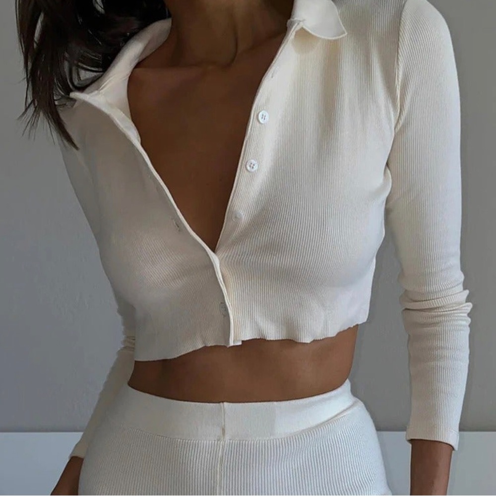 Princess Polly Crop Long Sleeve Cardigan Cream